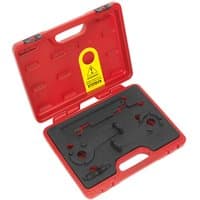 Red Sealey timing tool kit for Audi 4.2 V8, includes black precision tools in a molded case.