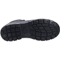 Black Skechers safety boot with rugged rubber sole, deep treads, and reinforced stitching, size 9.