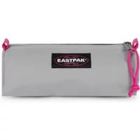 Gray Eastpak Benchmark tool kit with pink zipper pulls and black logo patch.