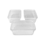 Clear plastic food containers with lids, 650ml capacity, stackable, rectangular, BPA-free, suitable for microwave and freezer.