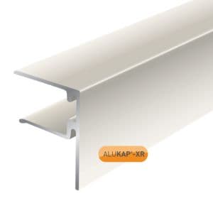 White Alukap-XR 4.8m end stop bar made of aluminum, featuring a sleek design with a 25mm width and a smooth finish, ideal for securing glazing panels.
