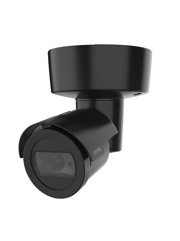 Black bullet-style IP security camera with a sleek design, featuring a lens and adjustable mount for indoor use, marked with the AXIS logo.