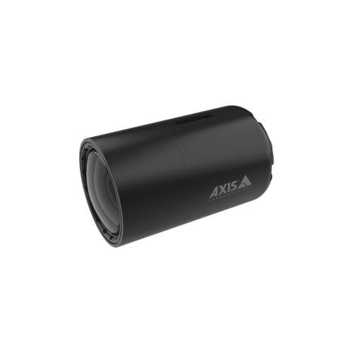 Black cylindrical lens accessory for security cameras, featuring a smooth finish and the AXIS logo prominently displayed on the side.