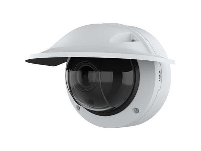 White dome IP security camera with a sleek design, featuring a large lens under a protective cover, suitable for indoor and outdoor use, with high-resolution capabilities.