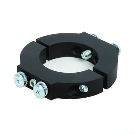 Black 50mm TV pole mount accessory collar made of durable material, featuring two silver screws and a split design for easy installation.