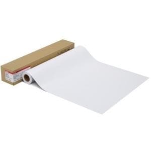 Canon Pro Luster 610/25/280 photo paper displayed in a rolled format, featuring a smooth, glossy white surface, packaged in a brown cardboard box.