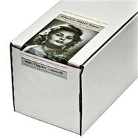 White box packaging for Hahnemühle Digital FineArt Photo Rag Paper, featuring a portrait on the label, with dimensions of 36 inches by 12 meters and a weight of 308 g/m².