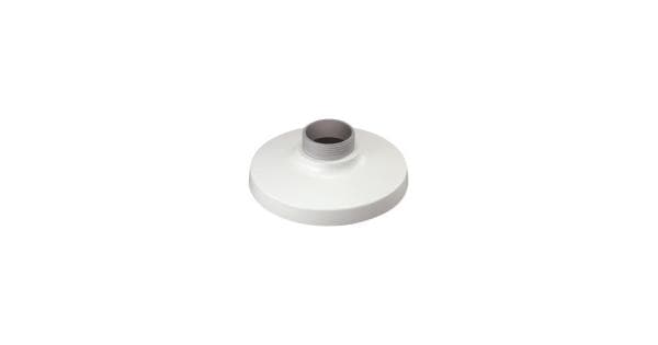 White circular security camera accessory mount with a threaded center for easy attachment, made of durable material for outdoor use.