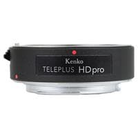 Black teleconverter with a smooth surface, featuring a silver mount and red dot indicator, labeled "Kenko TELEPLUS HDpro" in white text.