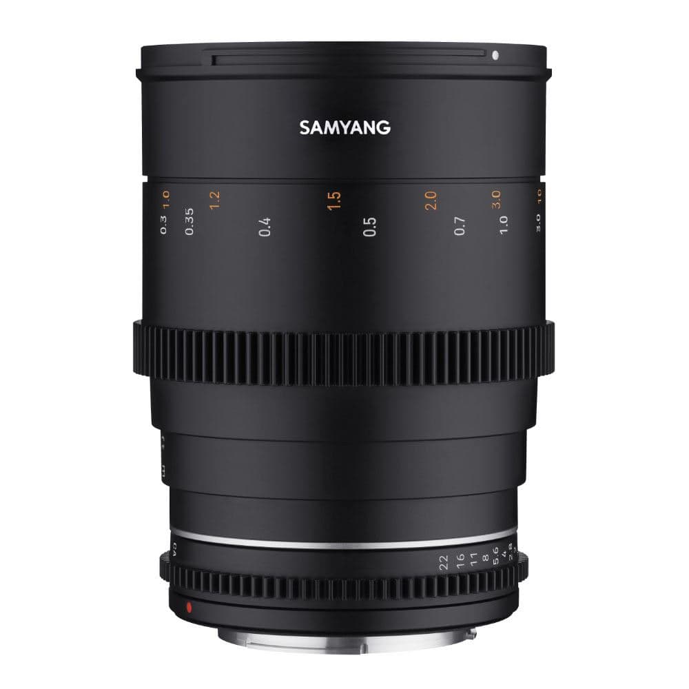 Black Samyang VDSLR 35mm T1.5 MK2 MILC cinema lens featuring a smooth focus ring, marked aperture scale, and a robust build for professional filmmaking.