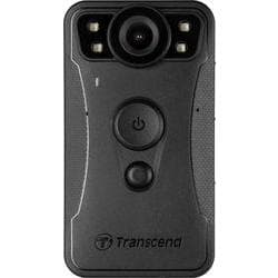 Compact black bodycam with a rounded lens, two buttons on the front, and a textured grip, featuring waterproof design and Full HD recording capabilities.