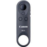 Black Canon BR-E1 wireless remote control with circular buttons and Canon logo.