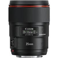 Canon EF 35mm f/1.4L II USM Lens, black with red ring, focus window, and Ultrasonic label.