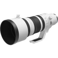 White Canon RF 100-300mm F2.8 L IS USM telephoto zoom lens with black grip and tripod mount.