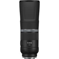 Black Canon RF 800mm F11 IS STM lens with silver ring and textured grip, featuring a compact, cylindrical design.
