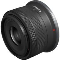 Black Canon RF-S 18-45mm F4.5-6.3 IS STM lens with textured zoom ring and silver mount.