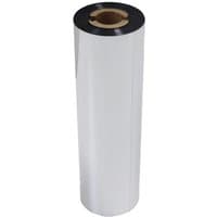 Silver CAPTURE Rion thermal transfer ribbon roll, 110mm width, 91m length, with brown core.