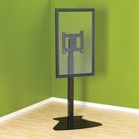 Black Chief PF1UB monitor stand, 75-inch, with rectangular frame and sturdy base, set against a green wall.