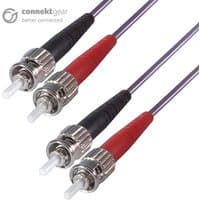 Duplex Fibre Optic Cable, 2m, OM4 50/125 Micron, with red and black connectors, by connektgear.