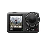 Black DJI Osmo Action 4 camera with dual screens, wide lens, and rugged design for 4K video and underwater use.