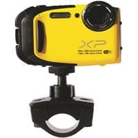 Yellow Fujifilm camera bracket with black mount, designed for secure attachment and adjustable positioning.