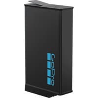 Black GoPro Enduro battery for MAX2 with blue logo and rectangular design.