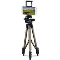 Champagne Hama tripod with three legs, adjustable mount for smartphone/tablet, and black accents.