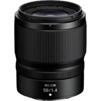 Black Nikon NIKKOR Z lens with ribbed focus ring and 50mm f/1.4 aperture marking on the front.