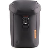 Black PGYTECH camera lens case with a sleek design, polyester exterior, and secure buckle closure.