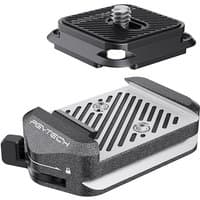 PGYTECH P-CG-188 camera mount set with black metal base and quick-release plate, featuring textured grip and alignment grooves.