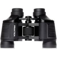 Black Praktica Falcon 7x35mm binoculars with wide angle Porro prism design and textured grip.