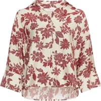 Cream 3/4 sleeve shirt with red floral pattern, V-neck, and collar by Moss Copenhagen Vildana.