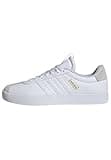 White adidas VL Court 3.0 shoes with three stripes, low-top design, and gray heel tab.
