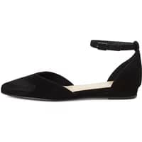 Black Tamaris ballet flats with pointed toe and ankle strap.