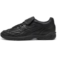 Black Puma King sneaker with leather upper, velcro strap, and textured sole.