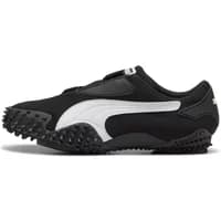 Black Puma Og Prime sneakers with white stripe, textured rubber sole, and velcro strap closure.