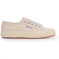 Beige Superga 2750 Linen sneakers with white rubber sole, metal eyelets, and logo on the side.