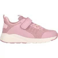 Pink Zigzag Orientu sneaker with mesh upper, Velcro strap, and white rubber sole.