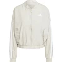 Cream Adidas women's blouson with ribbed cuffs, elastic hem, and iconic white 3-stripes on sleeves.