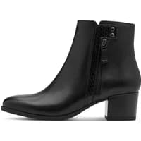 Black leather women's ankle boots by Tamaris with block heel, side zipper, and subtle textured detail.