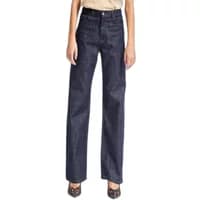 Classic mid-rise straight jeans in dark denim with button closure and five-pocket design, women's fashion by It's Basic.