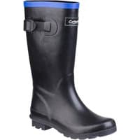 Black Cotswold 'Fairweather' rubber Wellington boots, blue trim, buckle detail, infant size 13.