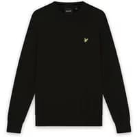 Black cotton crew neck sweater by Lyle & Scott with a small yellow eagle logo on the chest.