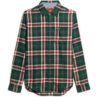 Green and red checked cotton long-sleeve shirt by Superdry with button-down front and chest pocket.