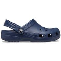 Navy blue Crocs Classic Clog for boys, size 1, with adjustable heel strap and ventilation holes.