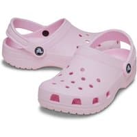Pink Crocs Girl's Classic Clog with ventilation holes, adjustable heel strap, and textured sole, size 3.