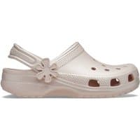 Pink Crocs Classic Pearl Shine Kids with adjustable heel strap and ventilation holes, size Infant 11.
