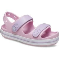 Pink Crocs toddler sandal with adjustable straps, perforated details, and white sole trim, size infant 6.