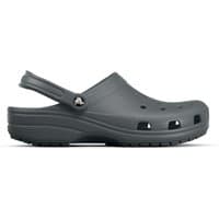 Slate grey Crocs unisex classic clog with ventilation ports and adjustable heel strap.