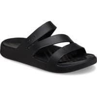 Black Crocs Women's Getaway Strappy Mule with three wide straps and cushioned footbed.